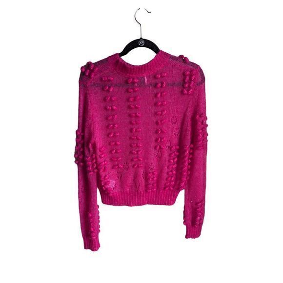 Aje sweater size S Fawcett pom pom fine open knit mohair wool blend Raspberry - Picture 4 of 8